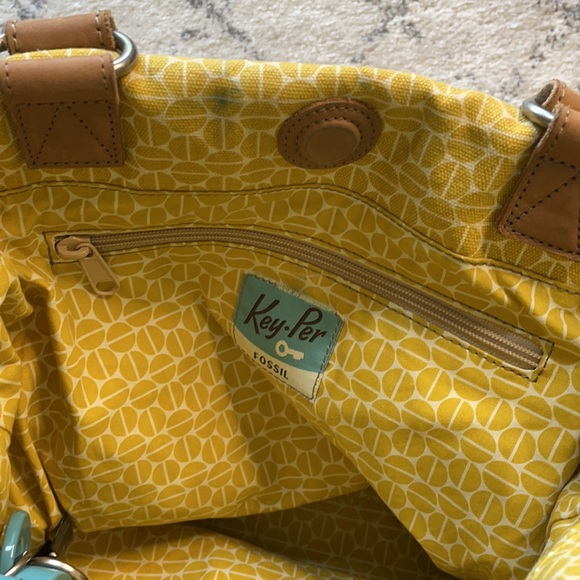 (FOSSIL) Key-Per Yellow Shoulder Handbag Tote - Picture 7 of 15